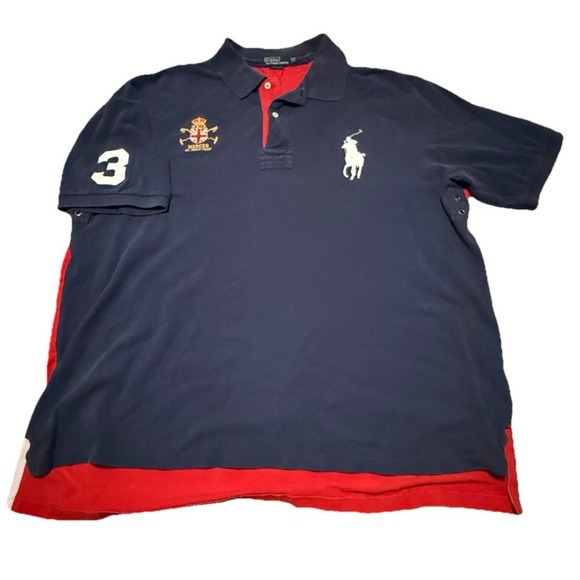 VTG Polo Ralph Lauren Navy Big Pony Mercer RL Team 3 Long Sleeve 3XLT Red Back # - Picture 1 of 9